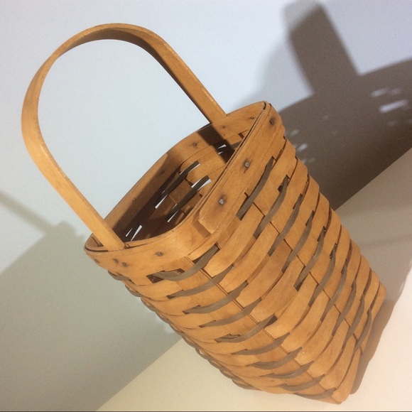 Longaberger Wine Bottle Basket Tall Two Tone Wood Carrier w/ Handle Made in USA - Picture 6 of 6